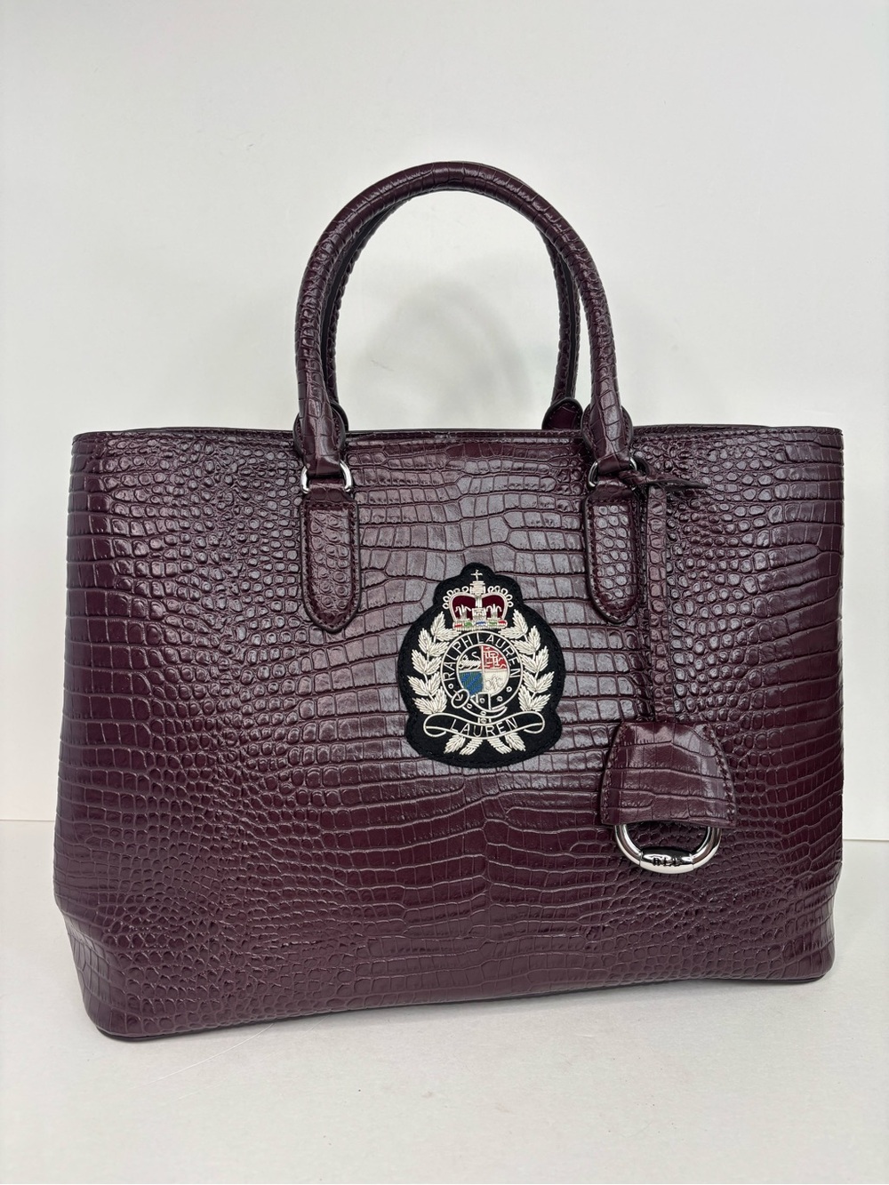 Ralph Lauren Bullion Large Marcy Satchel Croc-Embossed Mahogany Leather Bag - Picture 15 of 16